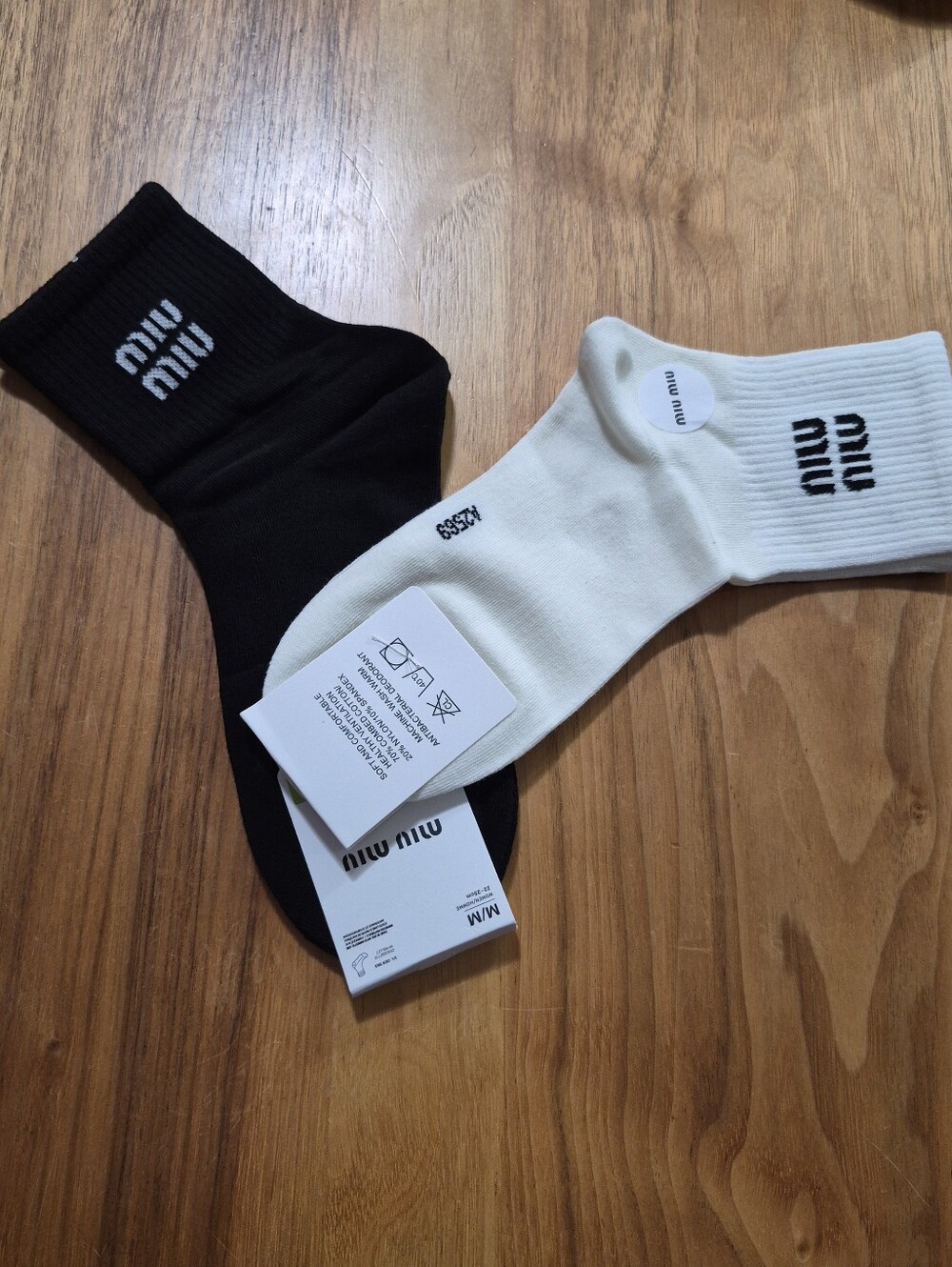 Miu Miu Black and White Logo Crew Socks